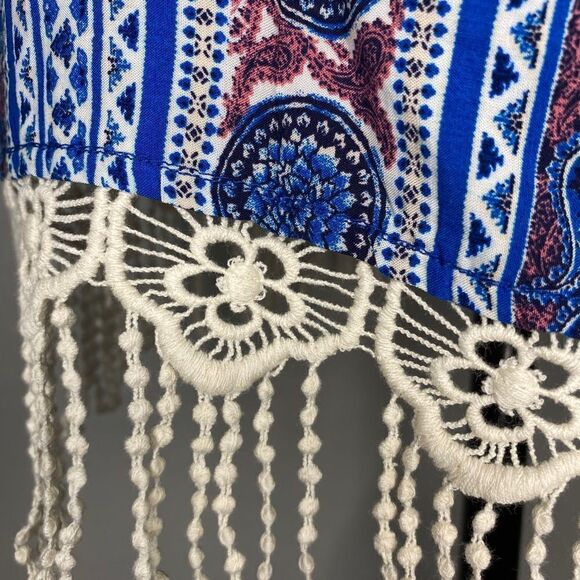 Kori America Women’s Blue Boho Cold Shoulder Top Size Medium - Picture 3 of 6